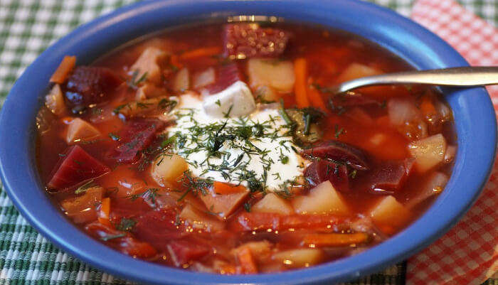 Borscht With Garlic Fritters