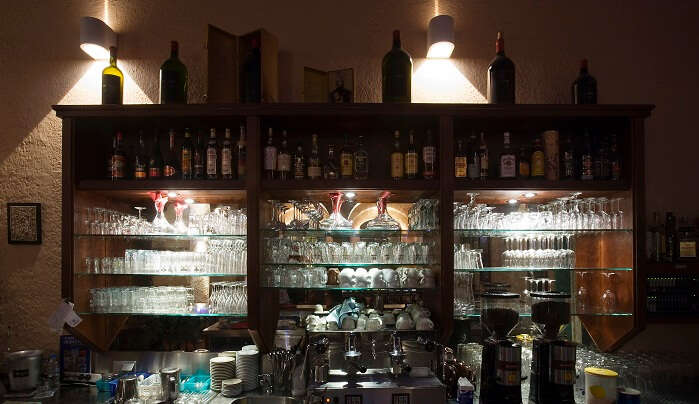 A bar with full drink supply. Munich, Germany