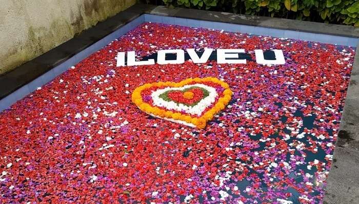 pool decorated with flowers