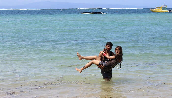 enjoying the romantic moments on the beach