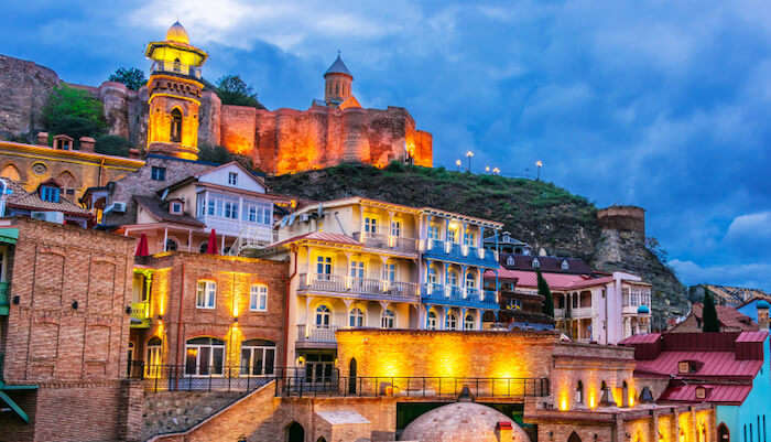 TBILISI, GEORGIA - Sep 24, 2019: A cluster of hotels near the old