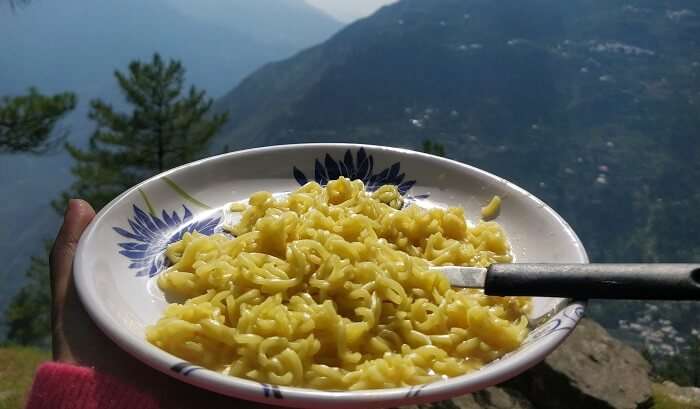 slurping hot maggi on hills