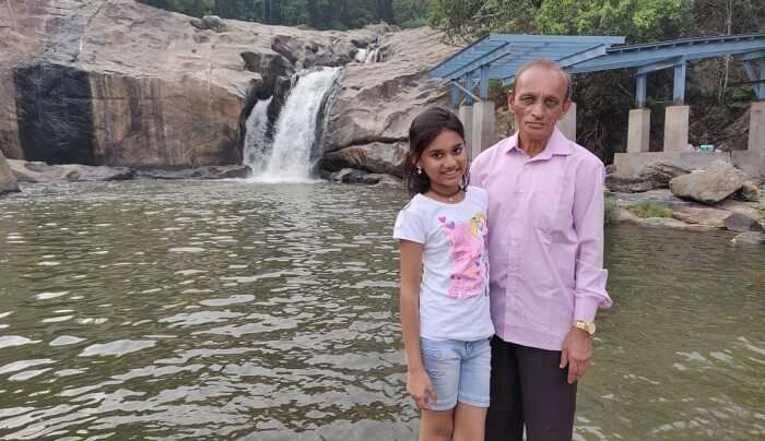 a view of waterfall at the back