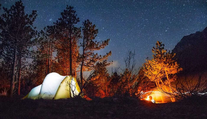 Lake camping at night