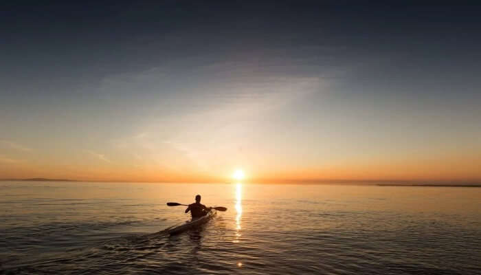 Kayaking with sunset