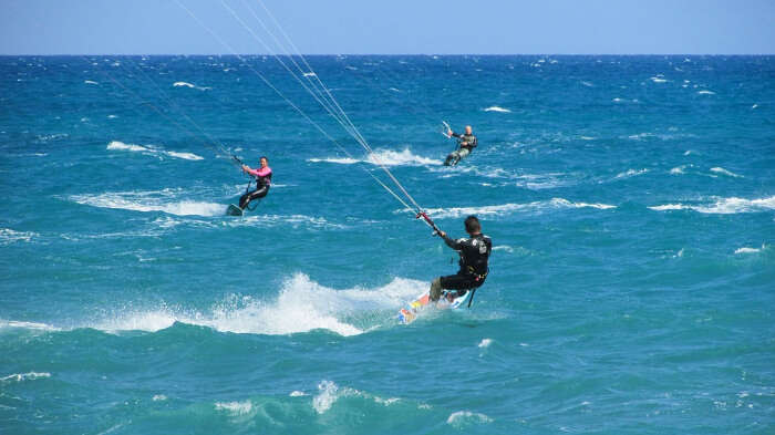 Kiteboarding in Blue Water