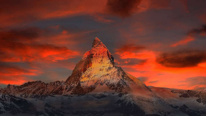 Famous peak with red sky