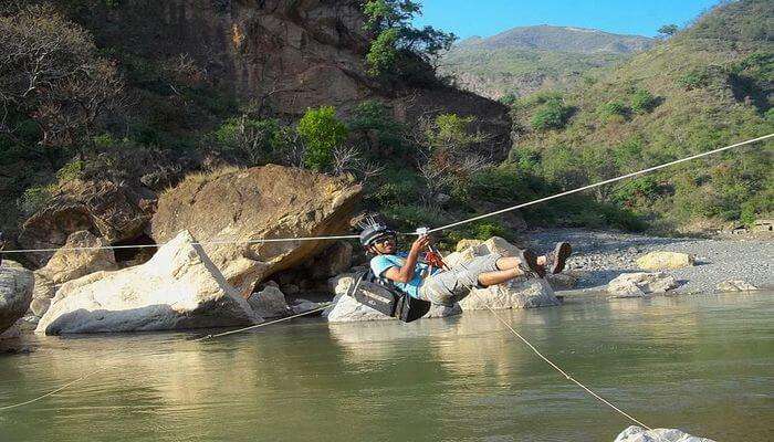 Ziplining above water