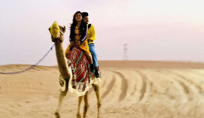 enjoying the camel ride