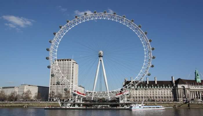 A stunning view of the London Eye which is one of the best places to visit in Europe in April