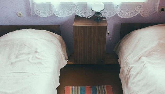 double beds in a hotel room