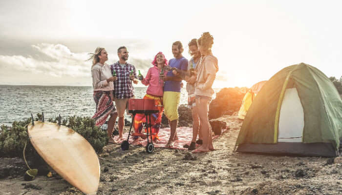 Friends enjoying camping