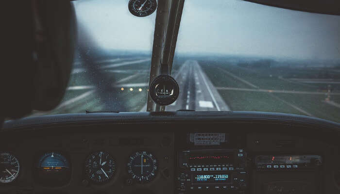 A pilot window in a plane