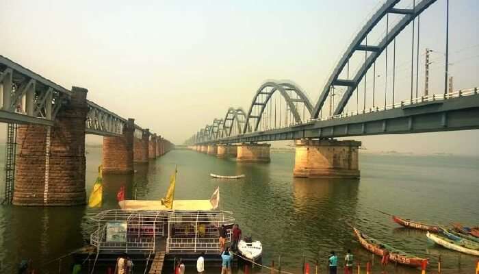 A scenic view of Bridge in Rajahmundry which is one of the best places to visit in Andhra Pradesh