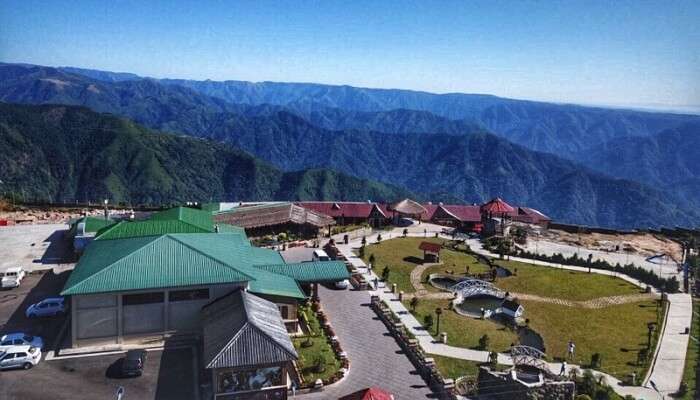 resort enveloped within mountain range