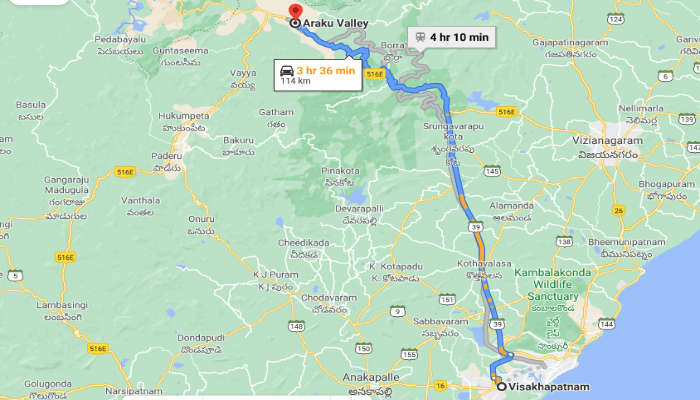 Route map from Vizag to Araku Valley