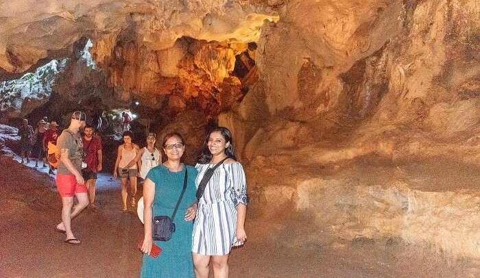 exploring limestone cave