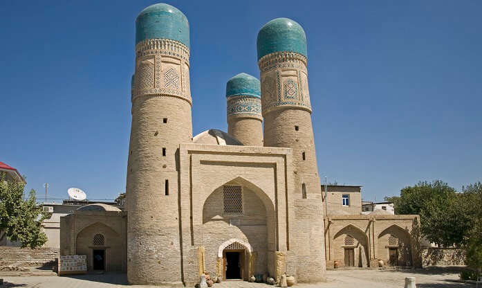 All the towers are decked with blue ceramic tiles