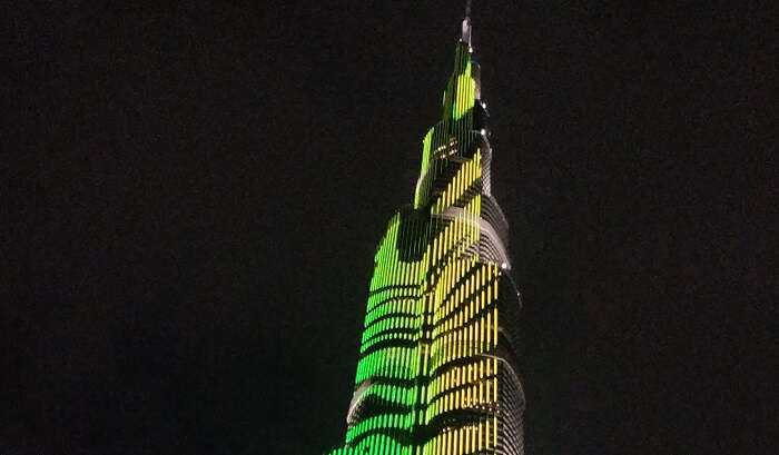 view of the burj Khalifa at night