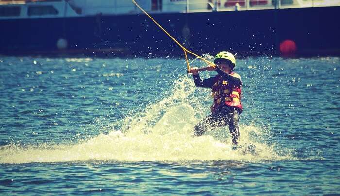 water skiing on diu coast