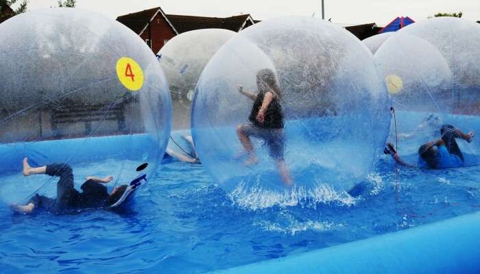 Children enjoy 'zorbing' at youth center