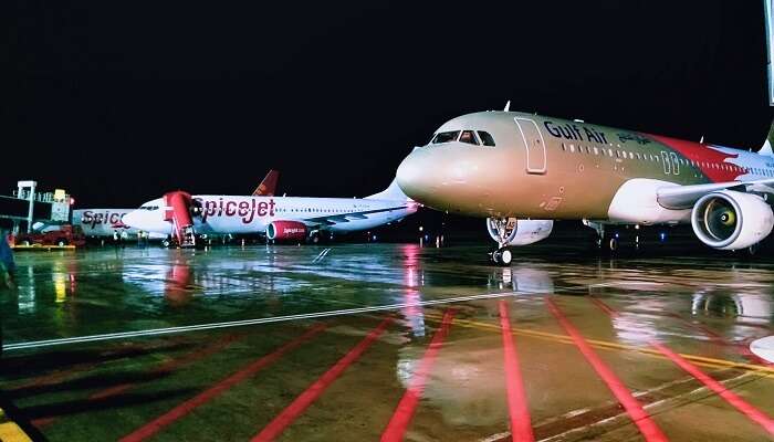 Calicut International airport at night