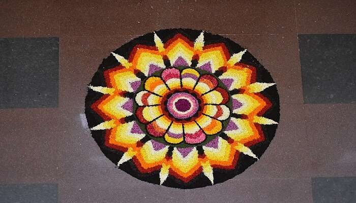 made rangoli in Pookalam during Onam festival.
