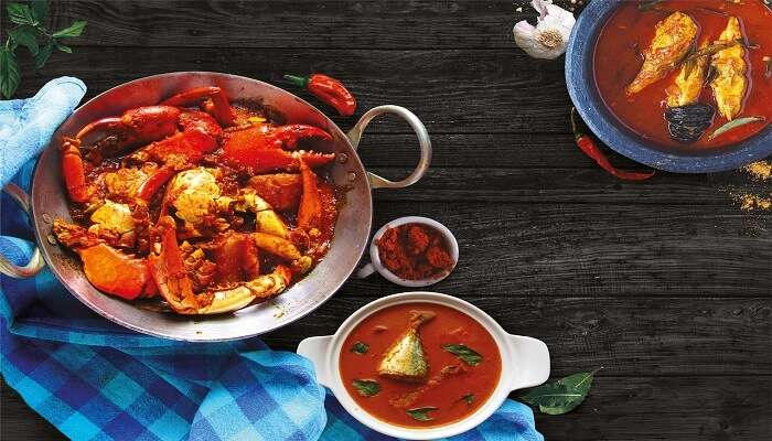 Kerala style fish curry and crab roast
