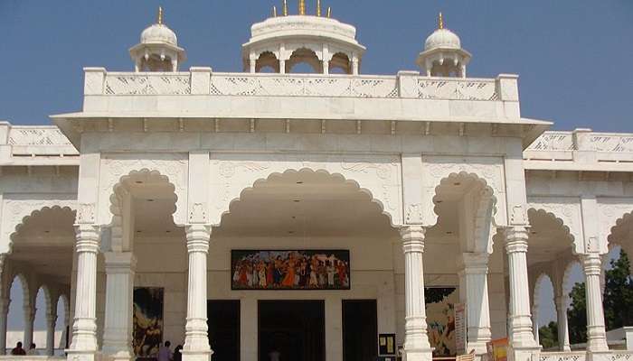 The exterior view of ISKCON Temples, one of the most-visited temples in Ujjain, Madhya Pradesh.