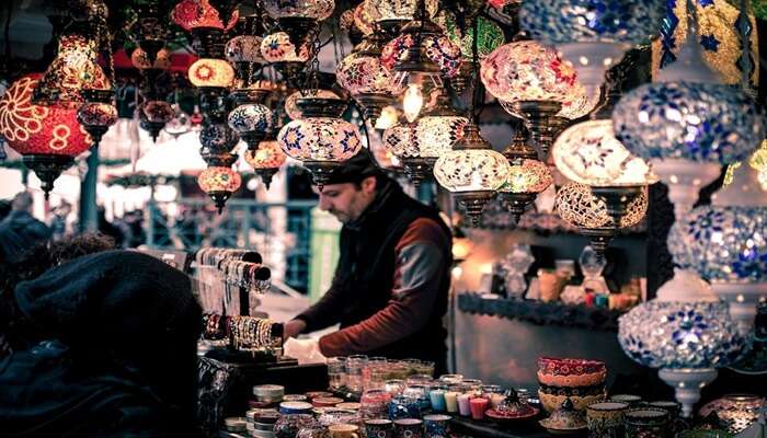Candles and lights in a bazaar