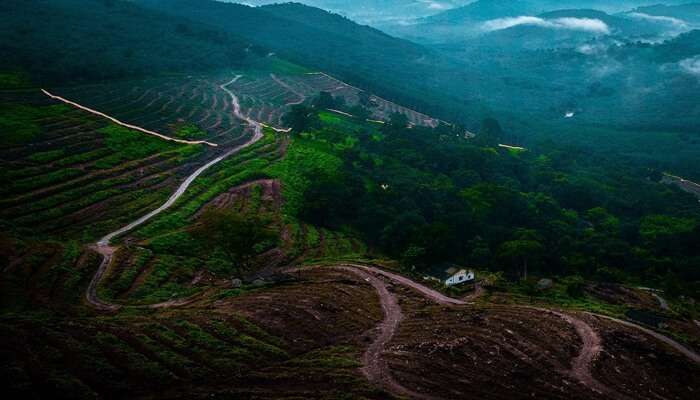 Aerial view of Idukki, Kerala Road