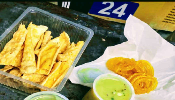 The view of one of the famous Gujarati dishes, Fafda Jalebi.