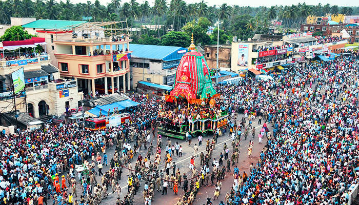 The Puri Jagannath Yatra involves three distinct chariots: Nandighosha (Lord Jagannath's), Taladhwaja (Lord Balabhadra's), and Darpadalana (Goddess Subhadra's).