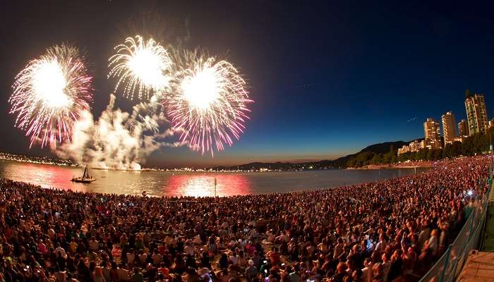 Fireworks on the Celebration of Light festivals in Canada