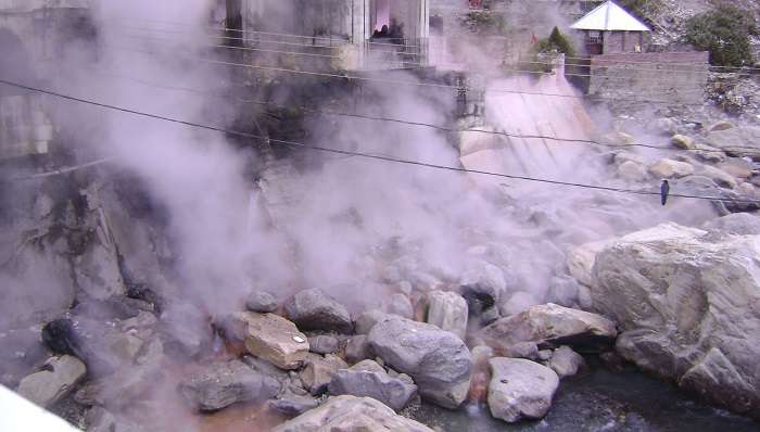 Hot springs in Manikaran Lake in Kasol in winter