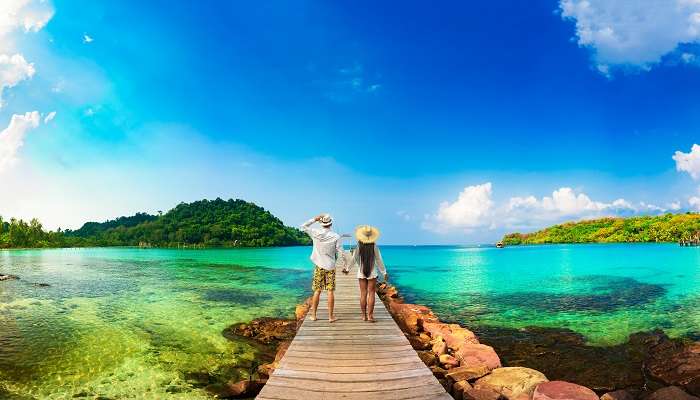 A stunning view of couple on their honeymoon in Goa