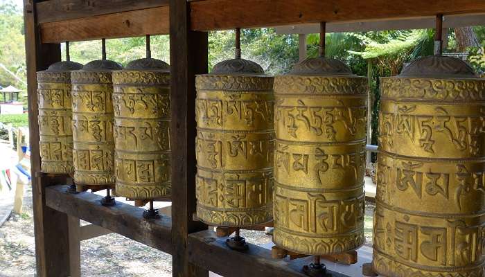 Buddha statues and praying wheels to shop at the Dharamshala. 
