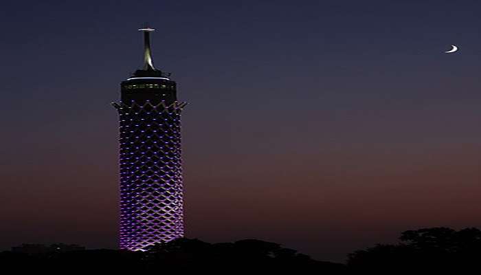 an eye-soothing view of the Cario Tower in the moony night lights.  