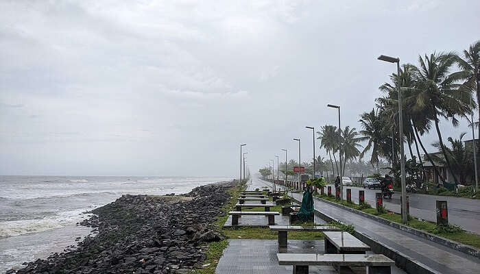 Kozhikode beach during the Monsoon season