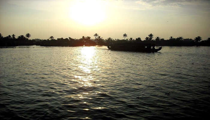 Houseboat cruise on backwaters during winter in Kerala