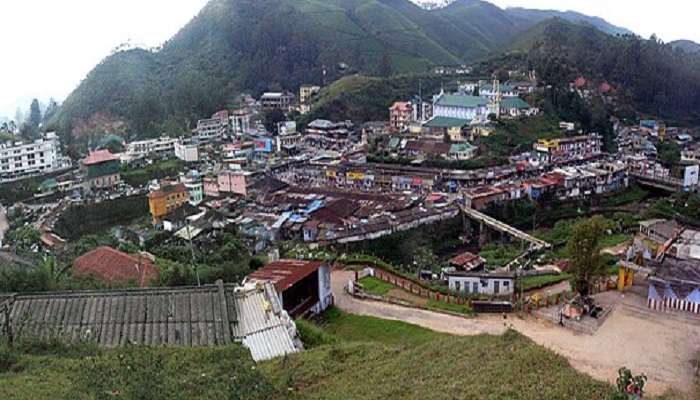 Aerial view of Munnar town market