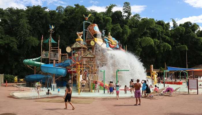 The water rides and pool at the Ocean Park in Hyderabad