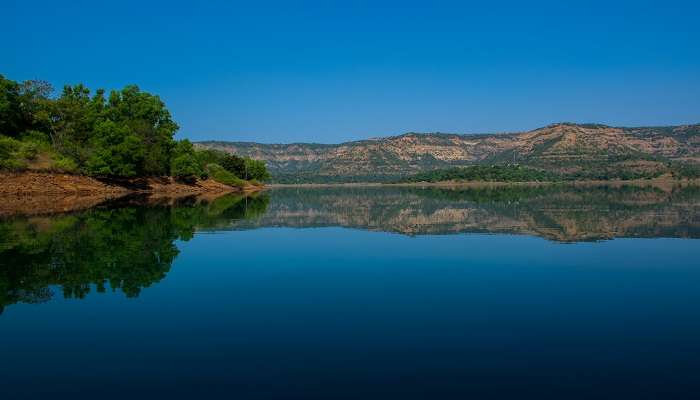 Aerial view of Panshet, one of the best one day picnic spots near Pune in Summer