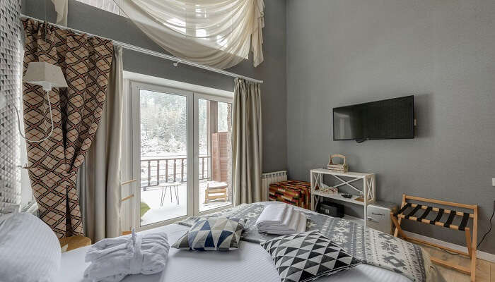 Interior of a bedroom in a resort 