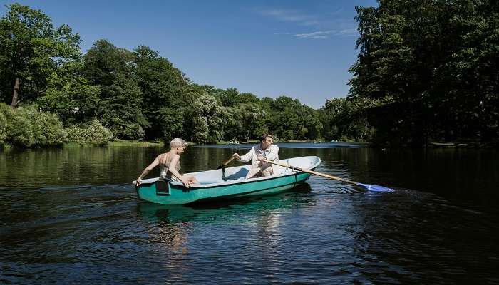 A couple enjoying a boat ride in one of the places near Trivandrum.