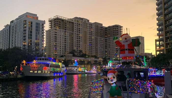 Winter boat parade, christmas in miami