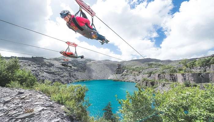 Zip lining in Snowdonia, UK