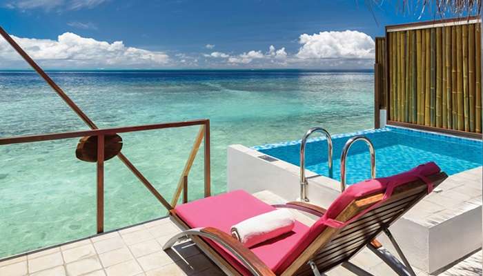 The magnificent beach view from the villa at OBLU Island