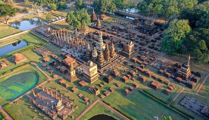 A bird's-eye-view of Sukhothai Historical Park in Sukhothai