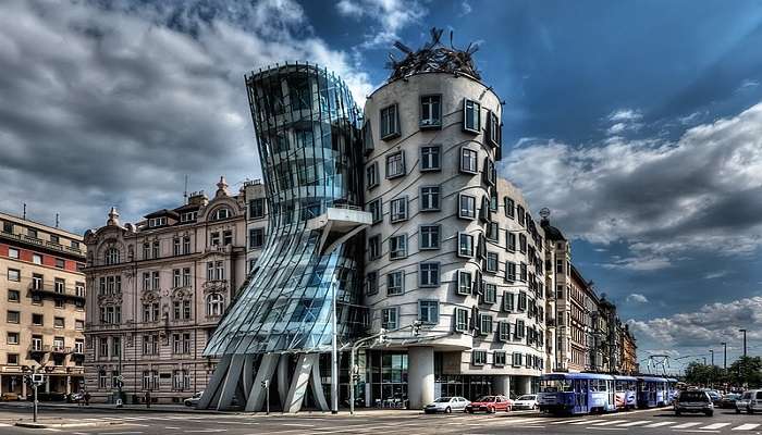 dancing figure like buildings in Prague in Summer